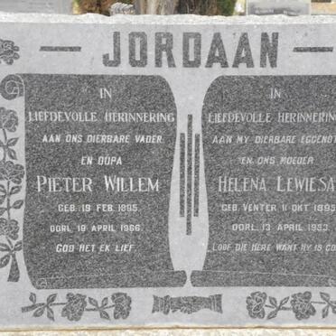 JORDAAN Pieter Willem 1895-1966 &amp; Helena Lewiesa VENTER 1895-1953