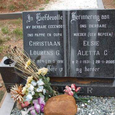 KRUGER Christiaan Lourens G. 1934-1991 &amp; Elsie Aletta C. NEPGEN 1931-2005