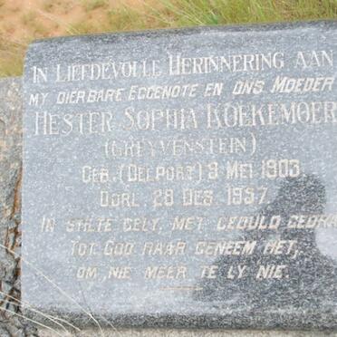 KOEKEMOER Hester Sophia, formerly GREYVENSTEIN, nee DELPORT 1903-1957