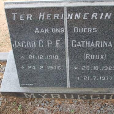 MYBURGH Jacob C.P.E. 1913-1976 &amp; Catharina E. ROUX 1935-1977
