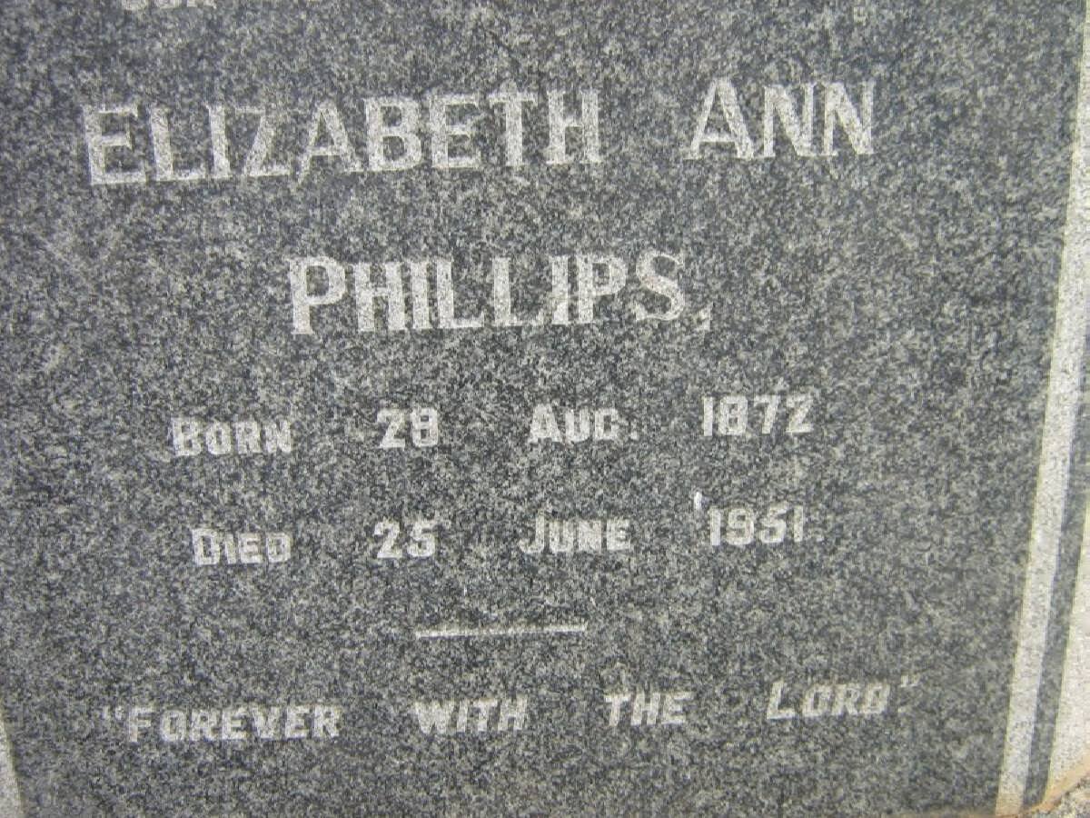 PHILLIPS Elizabeth Ann 1872-1951