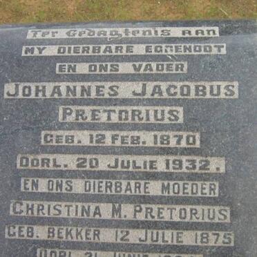 PRETORIUS Johannes Jacobus 1870-1932 &amp; Christina M. BEKKER 1875-
