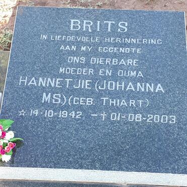 BRITS Johanna M.S. nee THIART 1942-2003