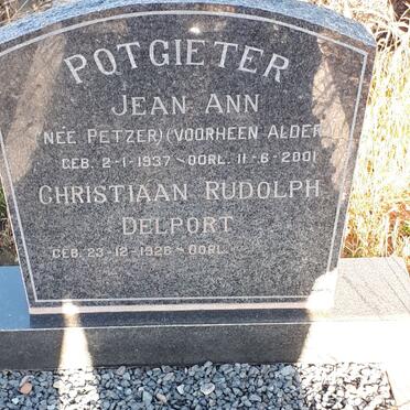 POTGIETER Christiaan Rudolph Delport 1928- &amp; Jean Ann voorheen ALDER nee PETZER 1937-2001