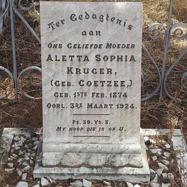 KRUGER Aletta Sophia nee COETZEE 1874-1924