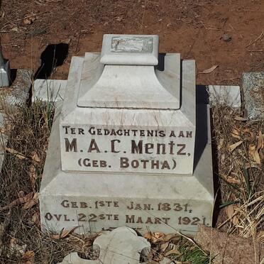 MENTZ M.A.C. nee BOTHA 1831-1921