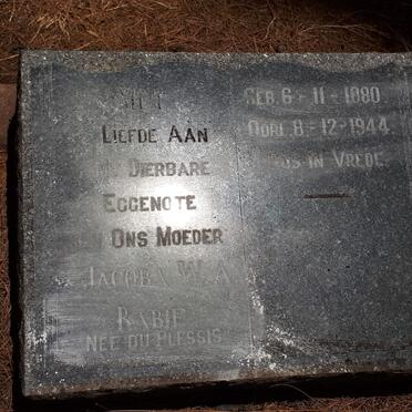 RABIE Jacoba W.A. nee DU PLESSIS 1880-1944