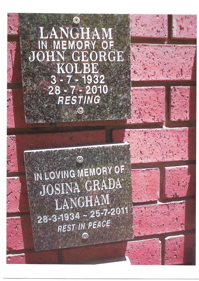 LANGHAM John George Kolbe 1932-2010 &amp; Josina Grada 1934-2011