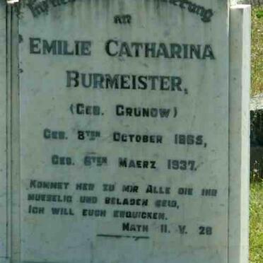 BURMEISTER  Emilie Catharina nee GRUNOW 1865-1937