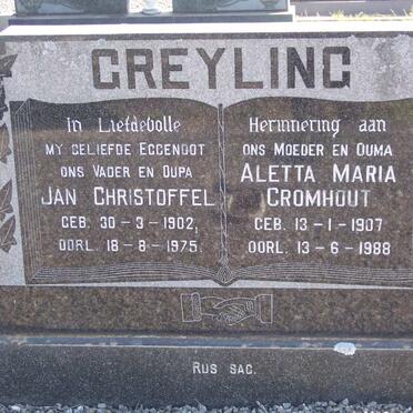 GREYLING Jan Christoffel 1902-1975 &amp; Aletta Maria CROMHOUT 1907-1988