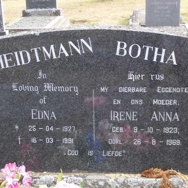 HEIDTMANN Edna 1927-1991 &amp; BOTHA Irene Anna 1923-1969