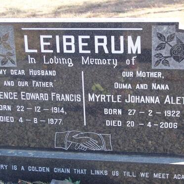 LIEBERUM Lawrence Edward Francis 1914-1977 &amp; Myrtle Johanna Aletha 1922-2006