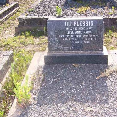 PLESSIS Luise Anne Maria, du formerly MATTHEWS nee SCHWARZ 1914-1974