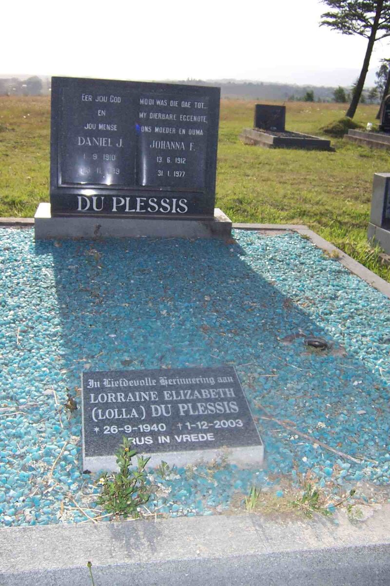 PLESSIS Daniel J., du  1910-1989 &amp; Johanna F. 1912-1977 :: DU PLESSIS Lorraine Elizabeth 1940-2003
