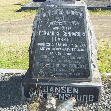 RENSBURG Hermanus Gerhardus, jansen van 1889 - 1972 &amp; Cecile Louise WRIGHT -1974