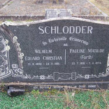 SCHLODDER Wilhelm Eduard Christian 1888-1961 &amp; Pauline Matilde FORTH 1891-1974