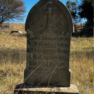 MAMA A.M. 1874-1936 :: MGUDLWA L.M.V. 1912-1936 :: MAMA F.M. 1914-1935 :: MAMA A.M.C. -1936