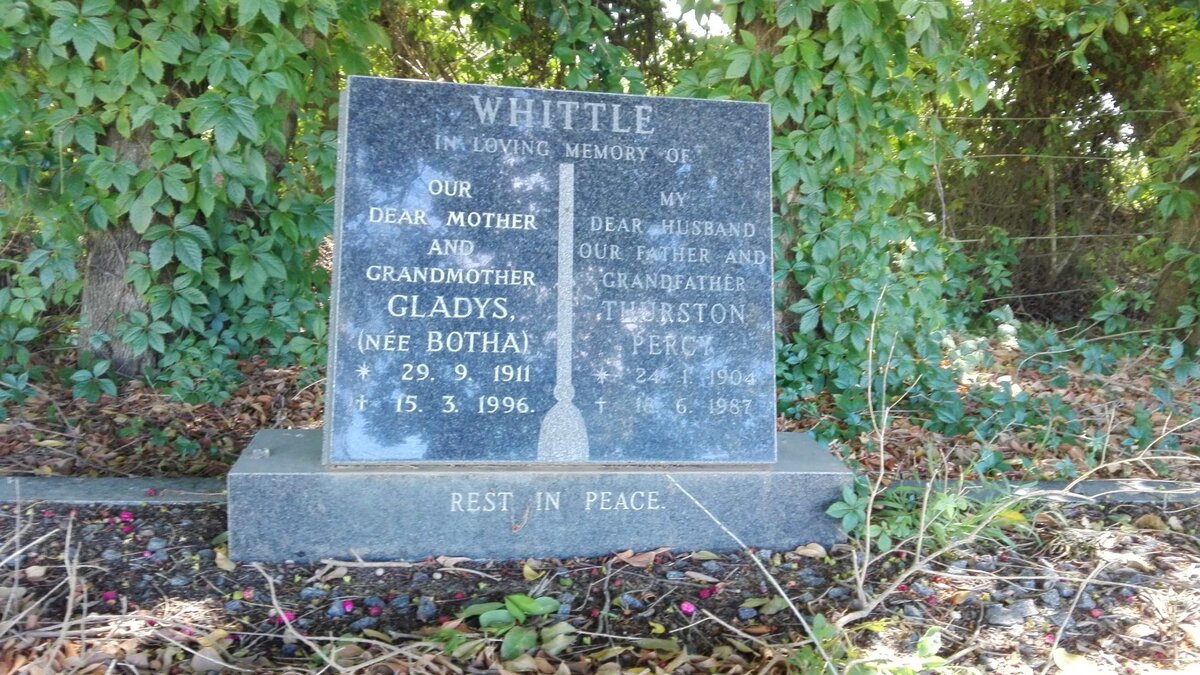 WHITTLE Thurston Percy 1904-1987 &amp; Gladys BOTHA 1911-1996