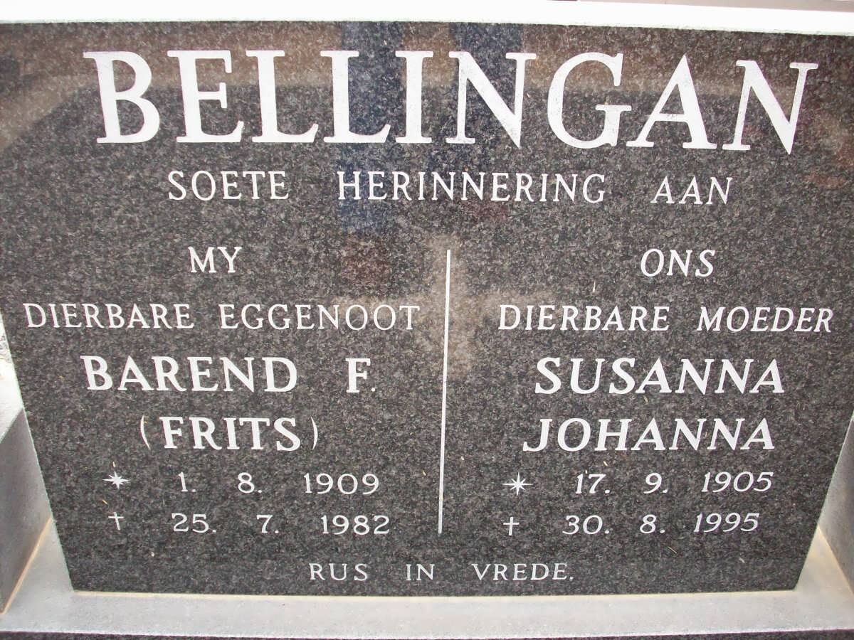BELLINGAN Barend F. 1909-1982 &amp; Susanna Johanna 1905-1995