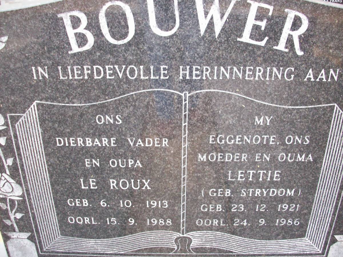 BOUWER Le Roux 1913-1988 &amp; Lettie STRYDOM 1921-1986