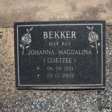 BEKKER Johanna Magdalina nee COETZEE 1921-2002