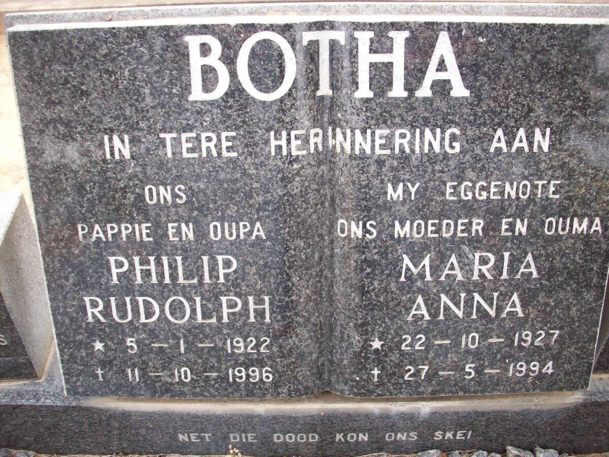 BOTHA Philip Rudolph 1922-1996 &amp; Maria Anna 1927-1994