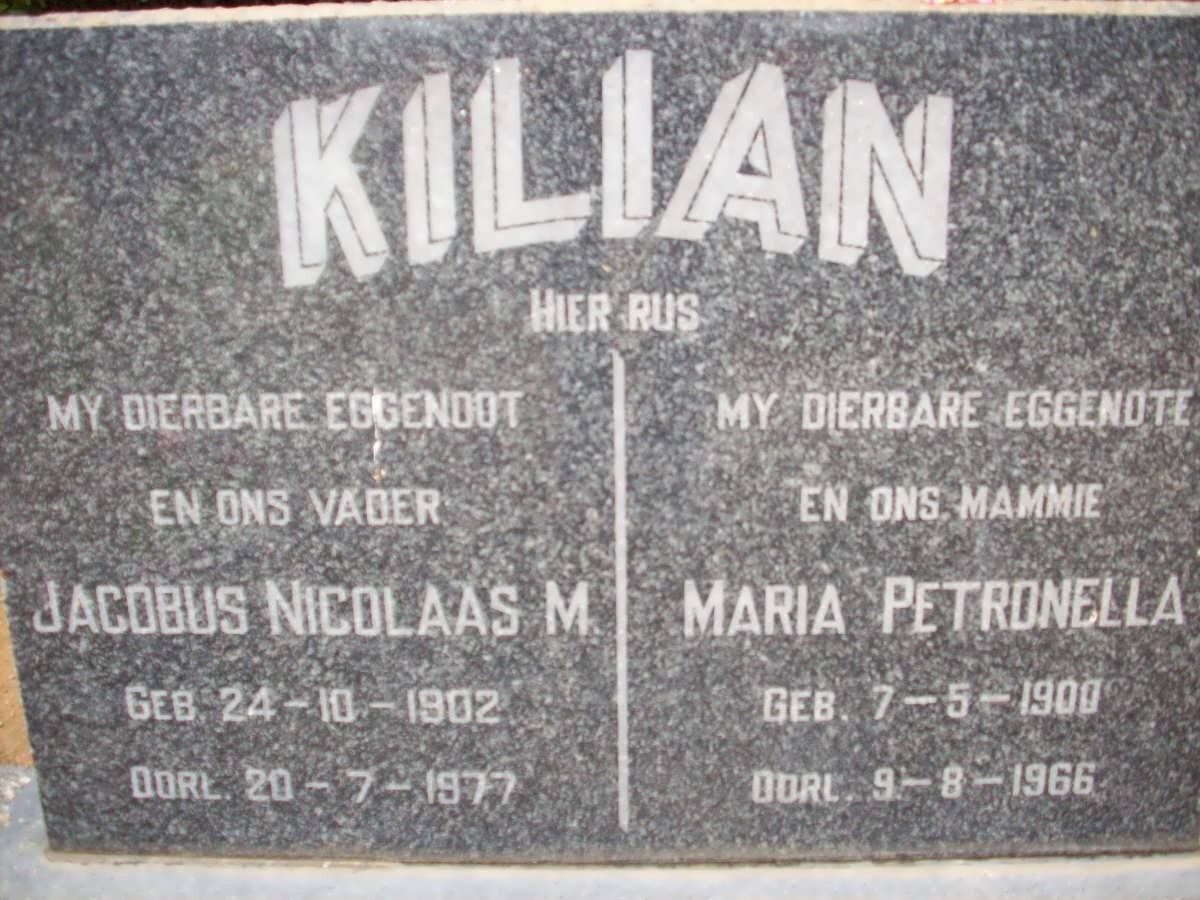 KILIAN Jacobus Nicolaas M. 1902-1977 &amp; Maria Petronella 1900-1966