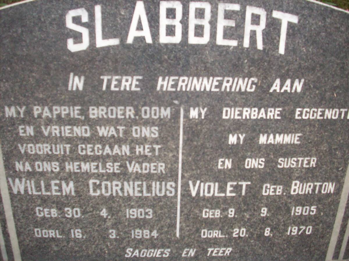 SLABBERT Willem Cornelius 1903-1984 &amp; Violet BURTON 1905-1970