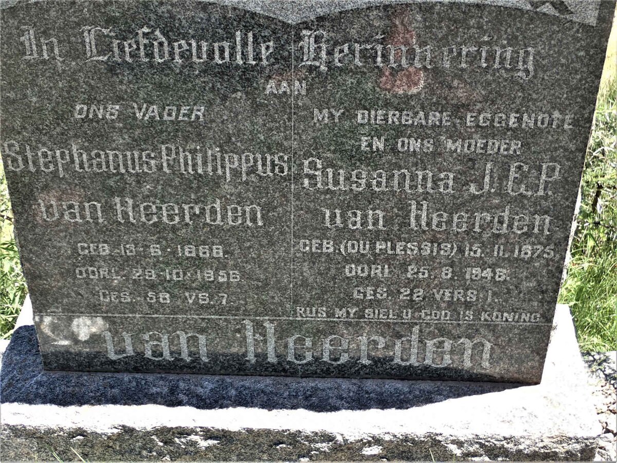 HEERDEN Stephanus Philippus, van 1868-1956 &amp; Susanna J.C.P. DU PLESSIS 1875-1948
