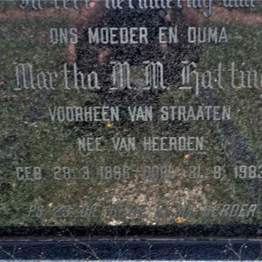 HATTINGH Martha M.M. voorheen VAN STRAATEN nee VAN HEERDEN 1896-1983