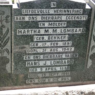 LOMBARD Hans J. 1880-1961 &amp; Martha M.M. BEKKER 1881-1942