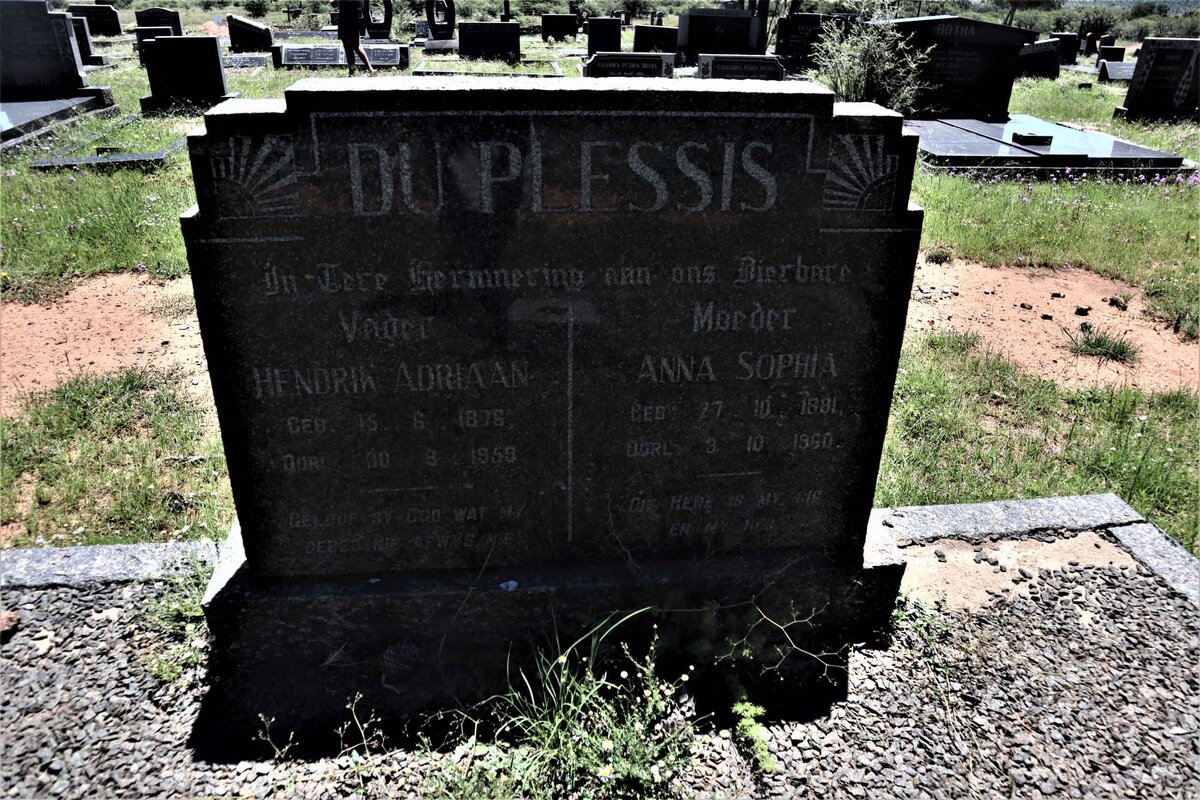 PLESSIS Hendrik Adriaan, du 1876-1959 &amp; Anna Sophia 1881-1960