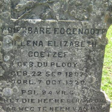 COETZEE Helena Elizabeth nee DU PLOOY 1897-1920