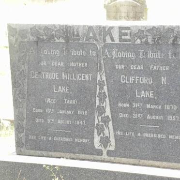 LAKE Clifford N. 1870-1957 &amp; Gertrude Millicent TARR 1878-1947