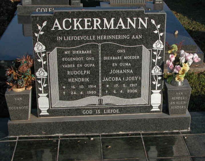 ACKERMANN Rudolph Hendrik 1914-1980 &amp; Johanna Jacoba 1917-2006