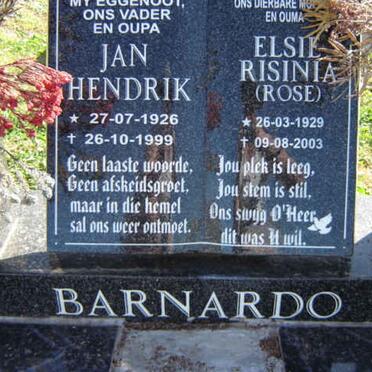 BARNARDO Jan Hendrik 1926-1999 &amp; Elsie Risinia 1929-2003