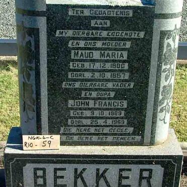 BEKKER John Francis 18?9-196? &amp; Maud Maria 1900-1957