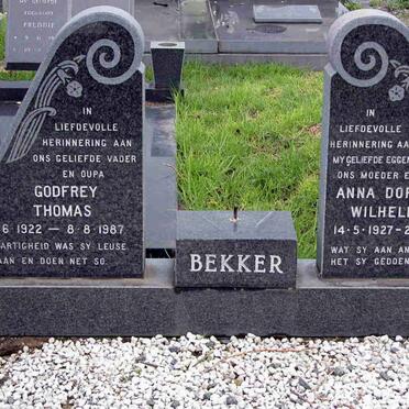 BEKKER Godfrey Thomas 1922-1987 &amp; Anna Dorothea Wilhelmina 1927-1984