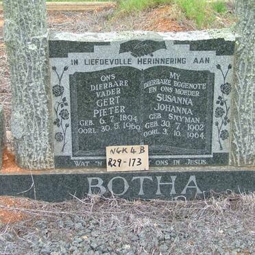 BOTHA Gert Pieter 1894-1969 &amp; Susanna Johanna SNYMAN 1902-1964