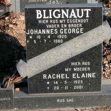 BLIGNAUT Johannes George 1920-1980 &amp; Rachel Elaine 1925-2001