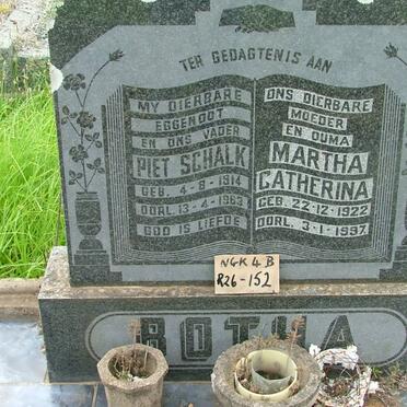 BOTHA Piet Schalk 1914-1963 &amp; Martha Catherina 1922-1997