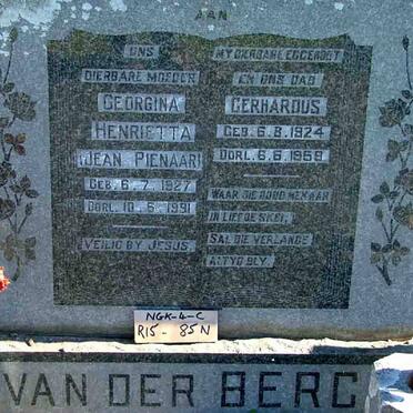 BERG Gerhardus, van der 1924-1959 &amp; Georgina Henrietta PIENAAR 1927-1991