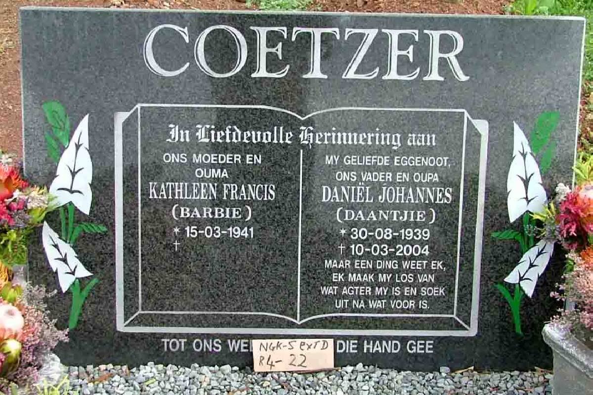 COETZER Daniel Johannes 1939-2004 &amp; Kathleen Francis 1941-