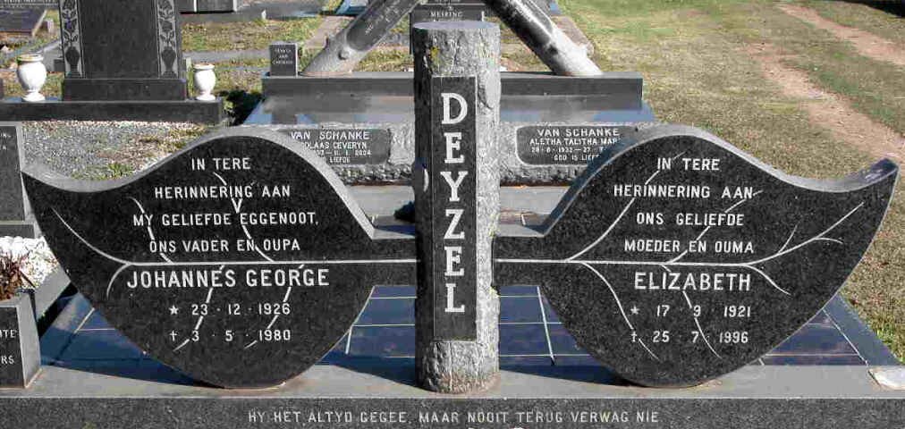 DEYZEL Johannes George 1926-1980 &amp; Elizabeth 1921-1996