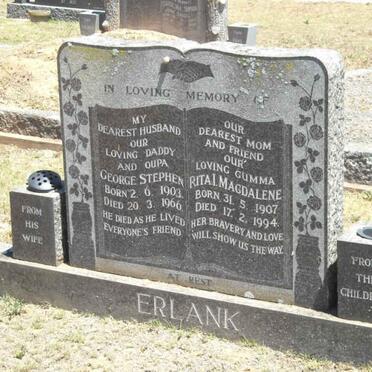 ERLANK George Stephan 1903-1966 &amp; Rita Magdalene 1907-1994