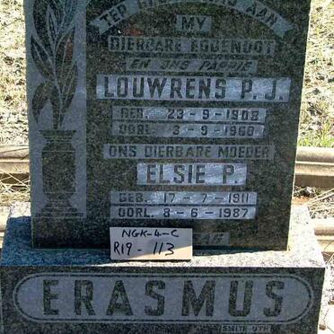 ERASMUS Louwrens P.J. 1908-1960 &amp; Elsie P. 1911-1987
