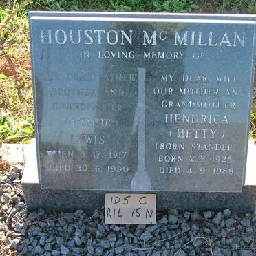 HOUSTON MCMILLAN Arthur Lewis 1917-1990 &amp; Hendrica STANDER 1925-1988