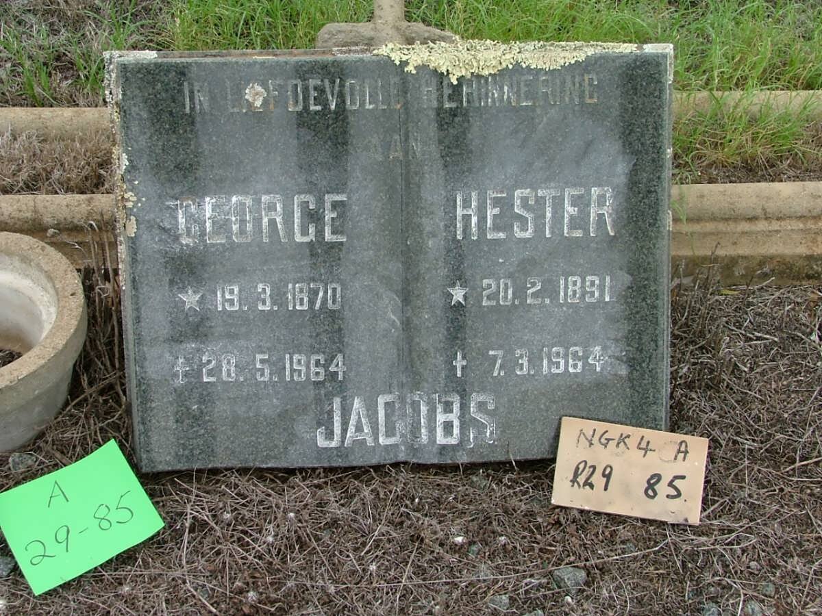 JACOBS George 1870-1964 &amp; Hester 1891-1964