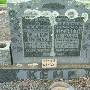 KEMP William Thomas 1891-1962 &amp; Elizabeth Susara KRIEDEMANN 1896-1967