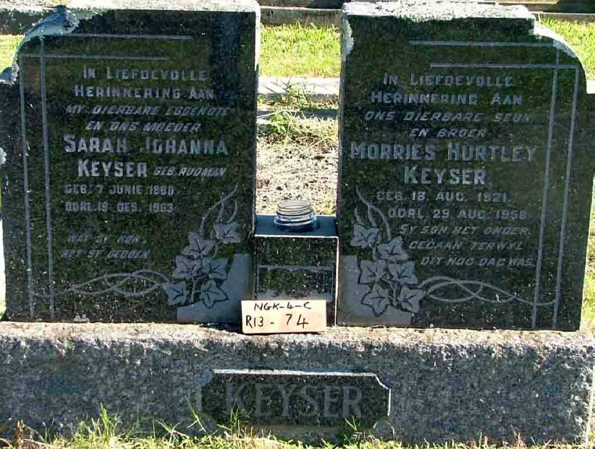 KEYSER Sarah Johanna RUDMAN 18?0-1963 :: KEYSER Morries Hurtley 1921-1958